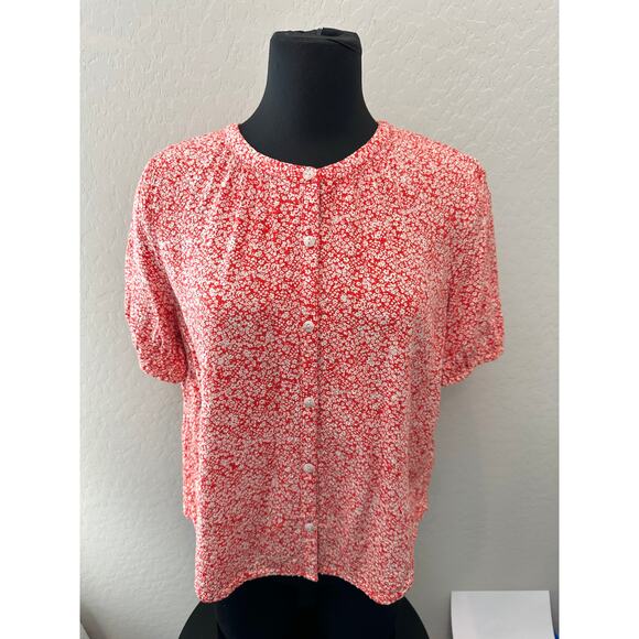 UNIVERSAL THREAD | Orange Floral Calico Button Front Short Sleeve Top | Medium - Picture 2 of 6